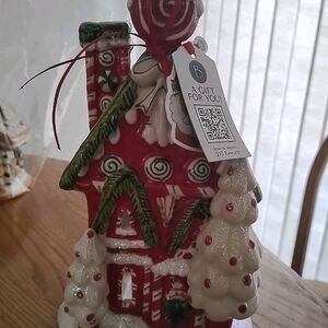 Blue Sky ClayWorks Candy Inn Tea Light Candle Holder Ceramic Holiday Christmas